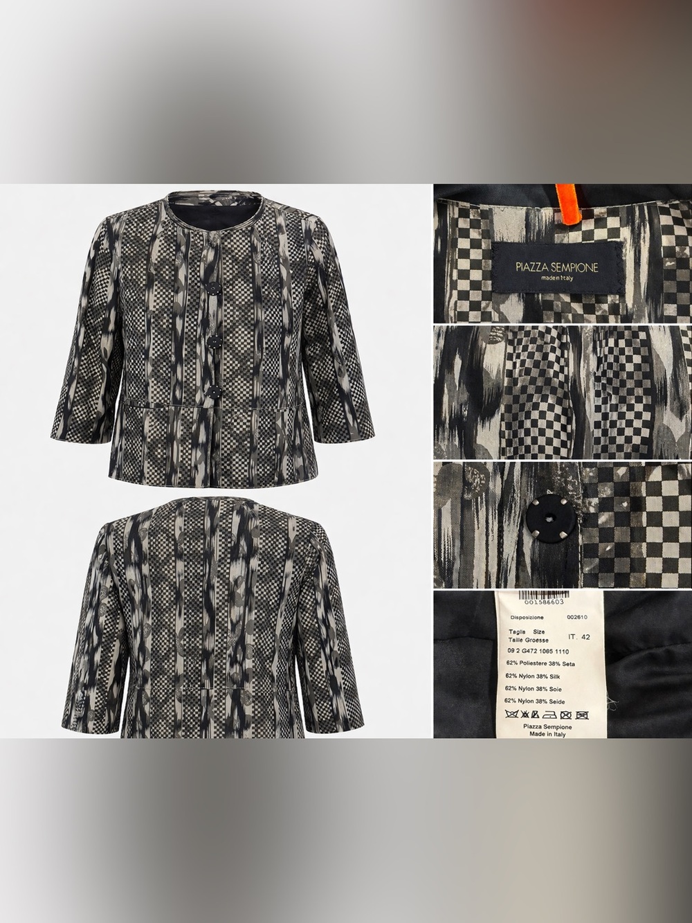 Piazza Sempione Geometric Print Silk Blend Jacket Size IT 42 Made in Italy